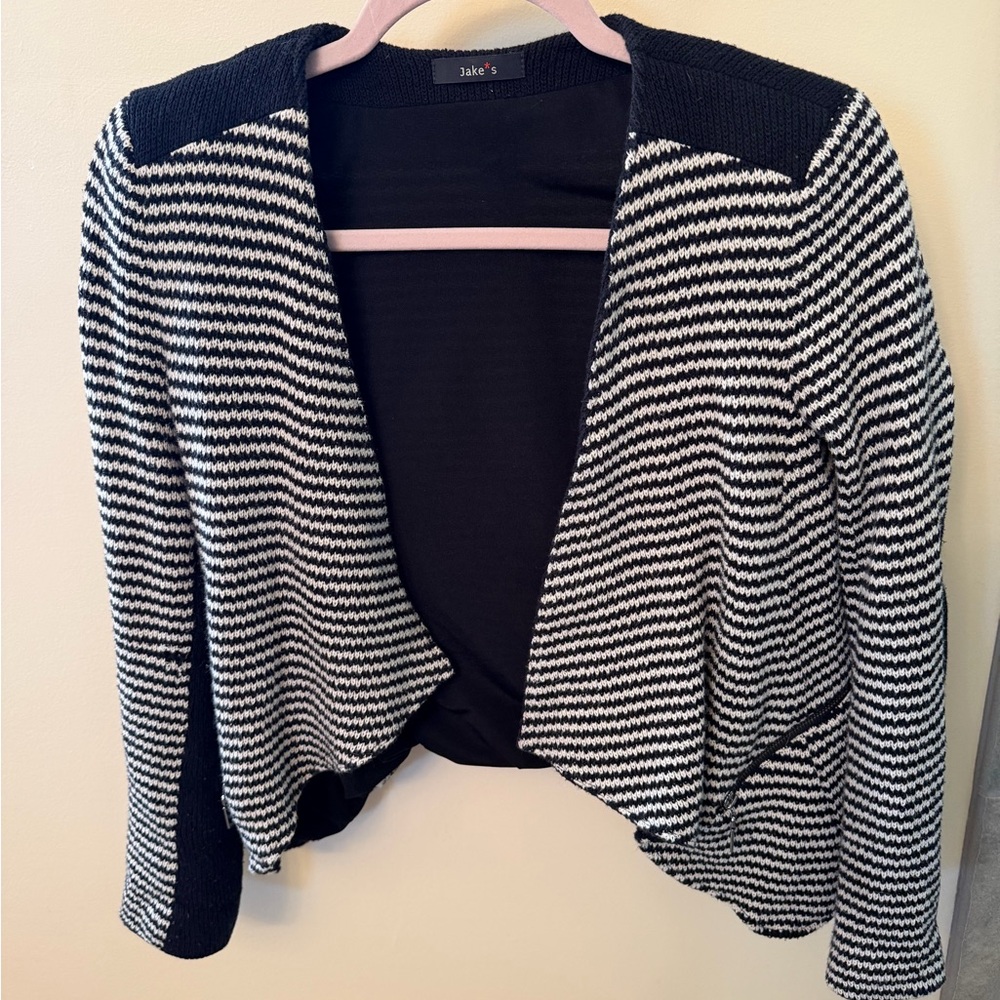 Black and White Striped Women's Sweater Blazer